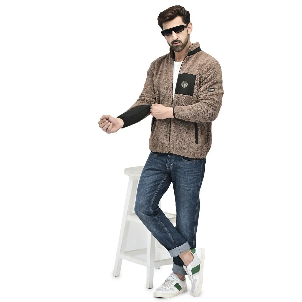 Khaki Sherpa Jacket for Men - Image 1