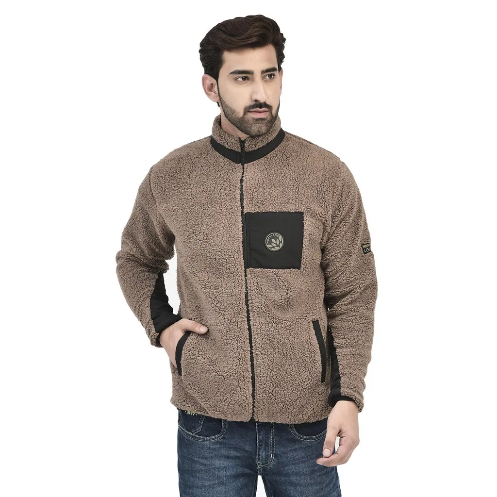 Khaki Sherpa Jacket for Men - Thumbnail 2