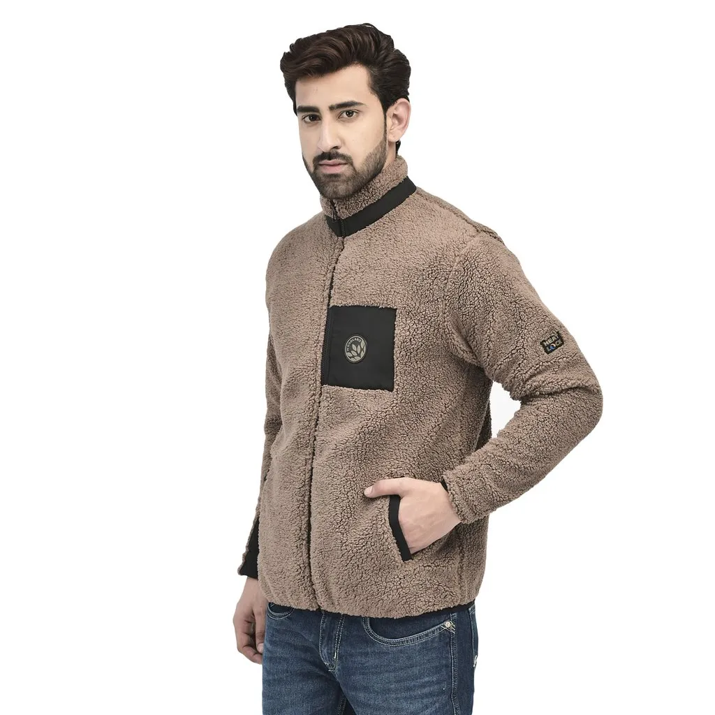 Khaki Sherpa Jacket for Men - Thumbnail 3