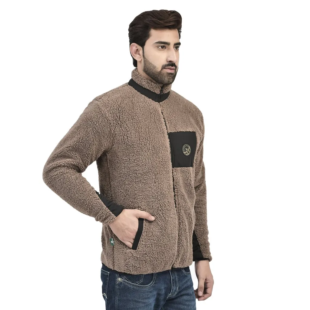 Khaki Sherpa Jacket for Men - Thumbnail 4