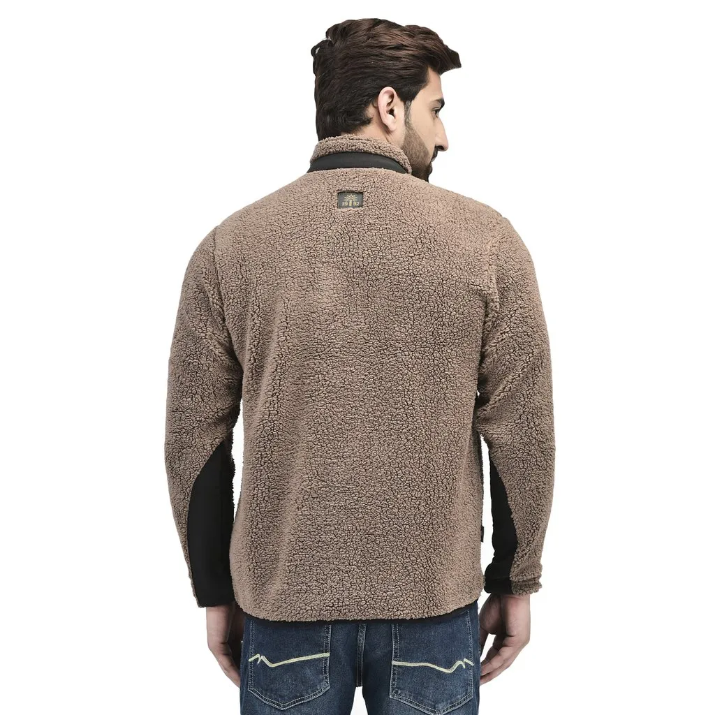 Khaki Sherpa Jacket for Men - Thumbnail 5