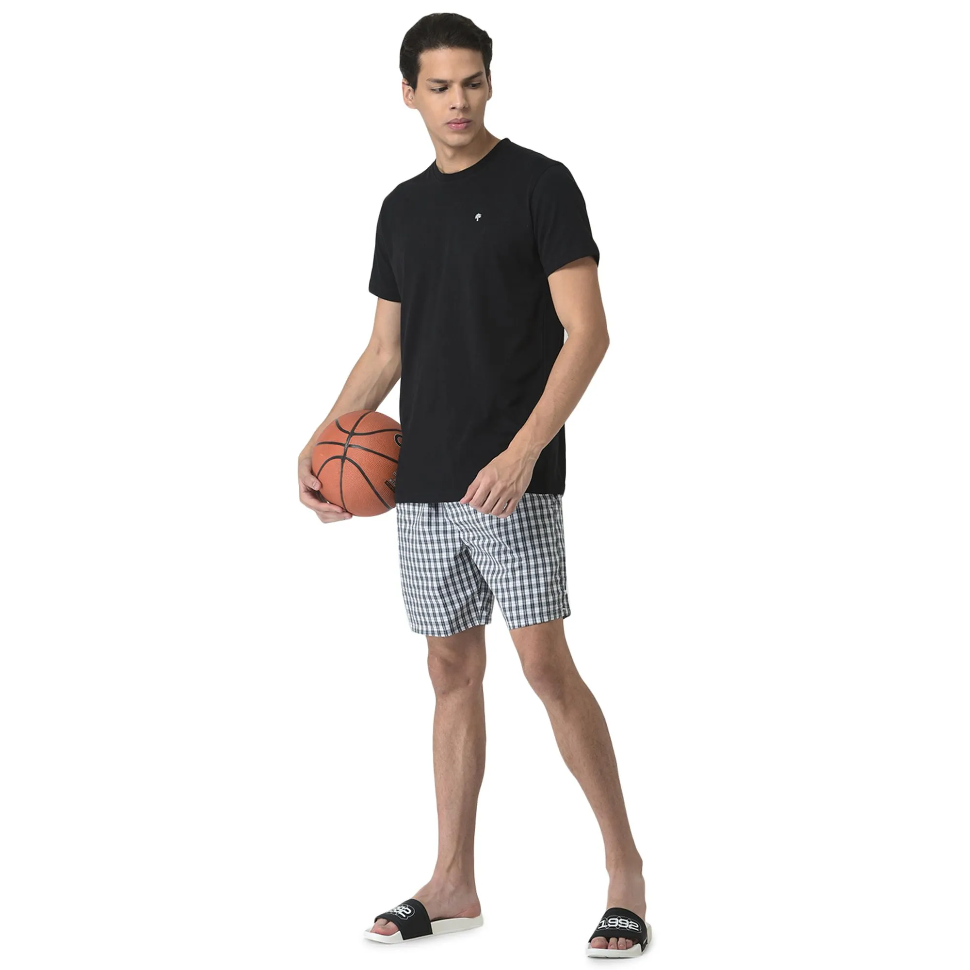 Black/White Checkered Shorts for Men - Image 1