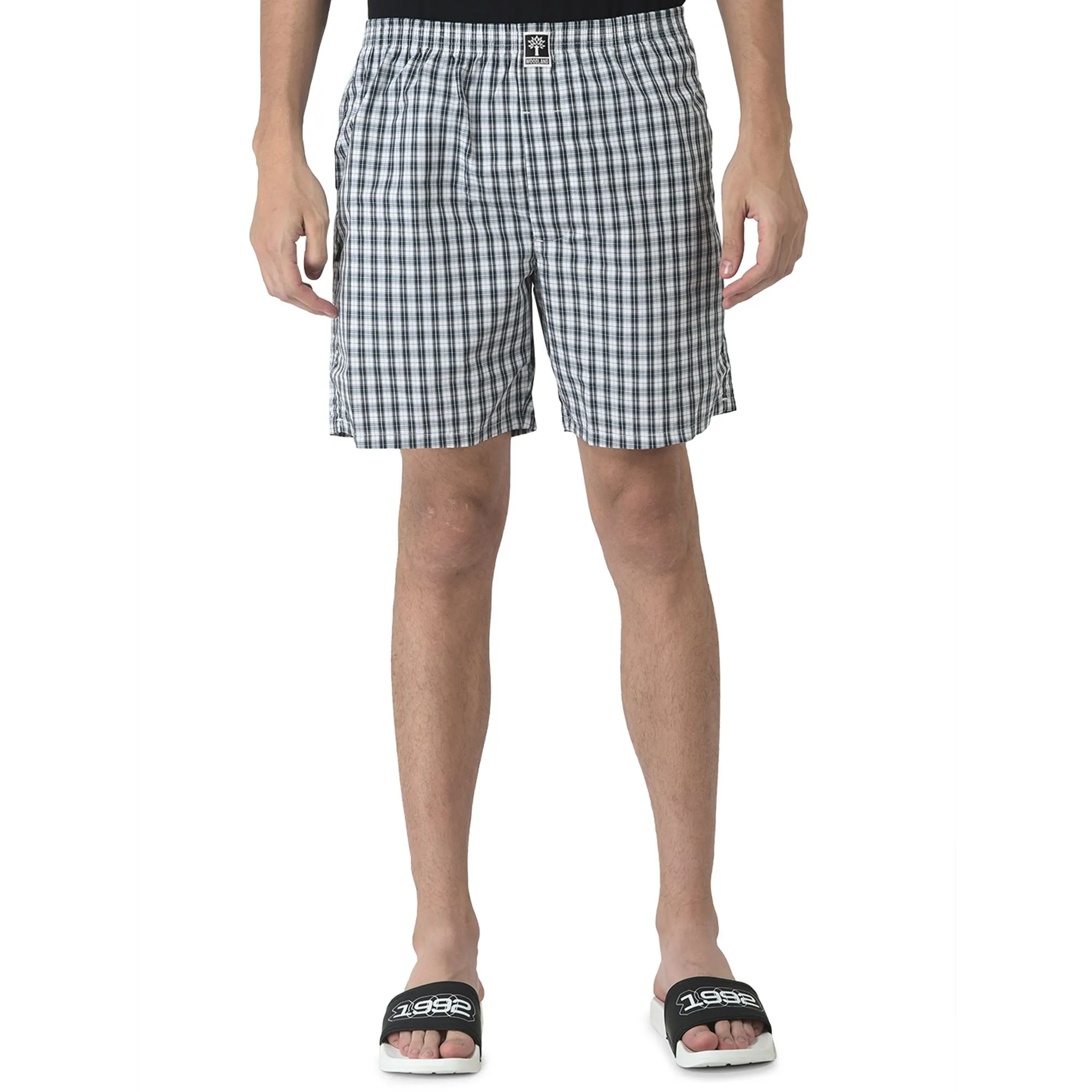 Black/White Checkered Shorts for Men - Thumbnail 2