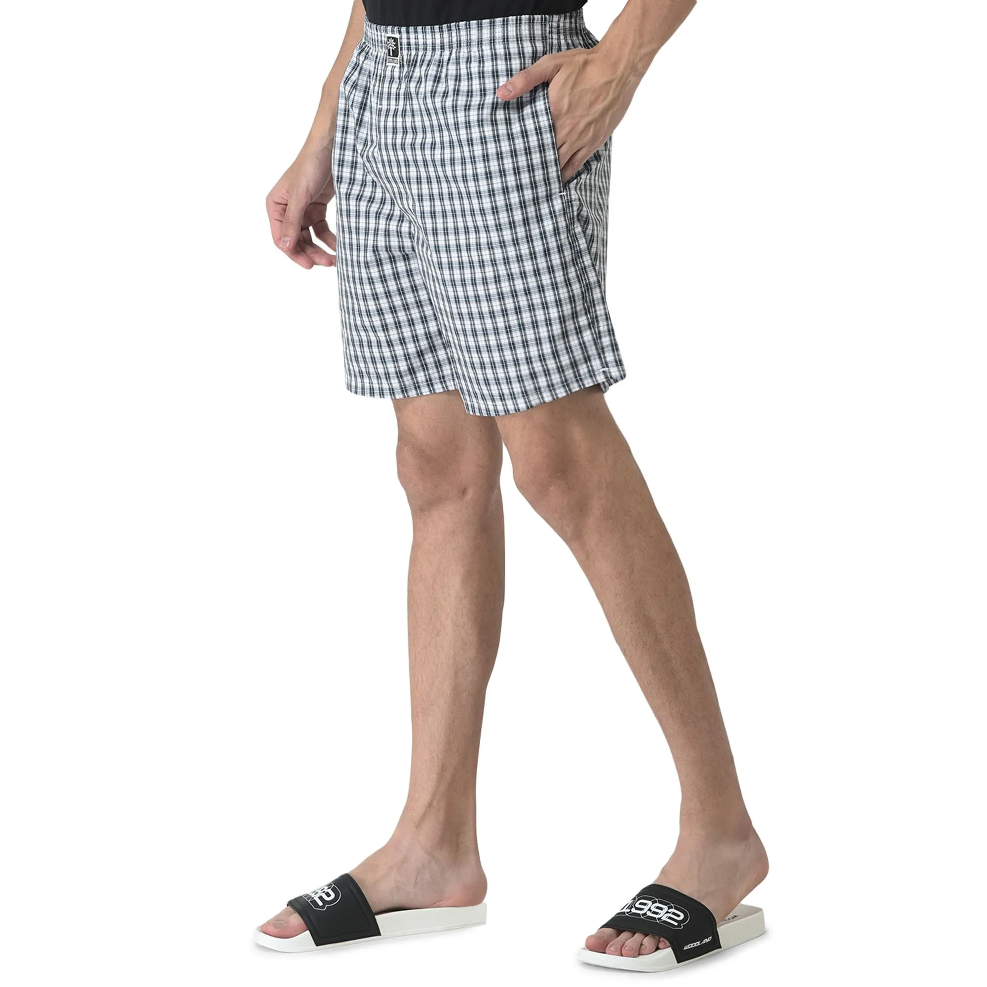 Black/White Checkered Shorts for Men - Thumbnail 3