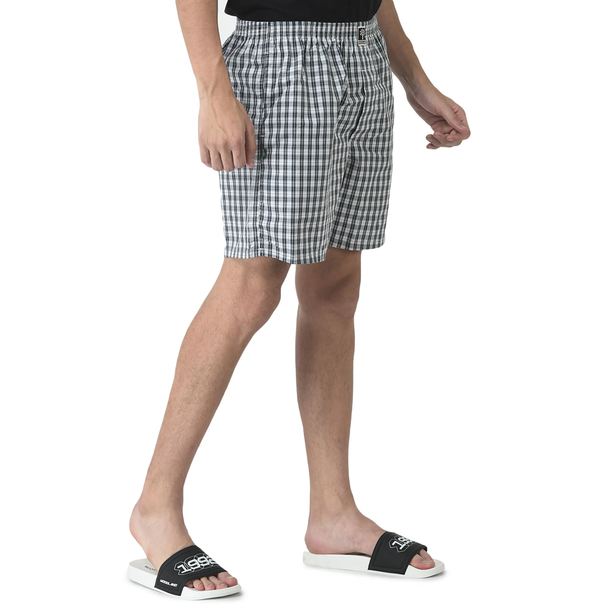 Black/White Checkered Shorts for Men - Thumbnail 4