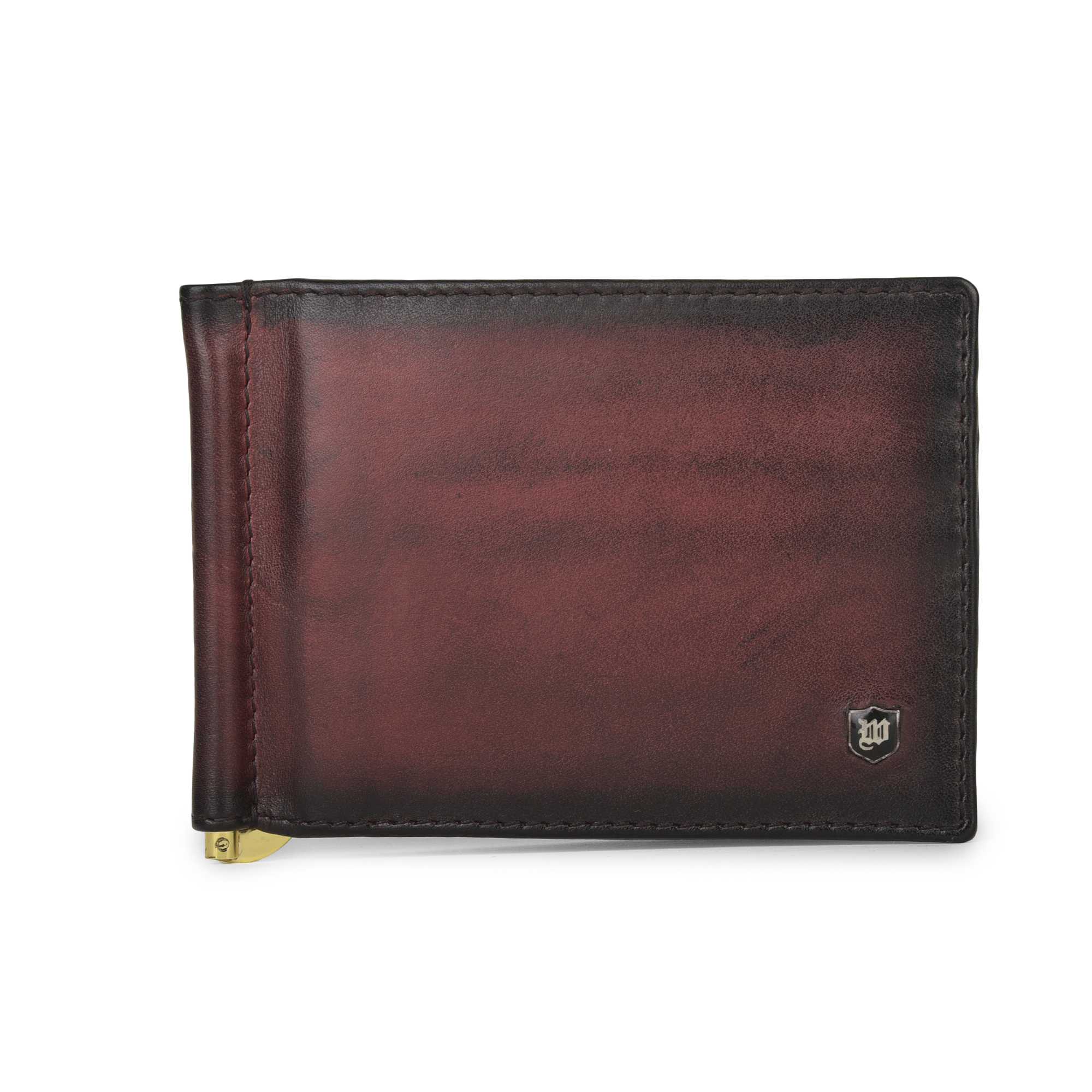 Cherry leather wallet with money clipper