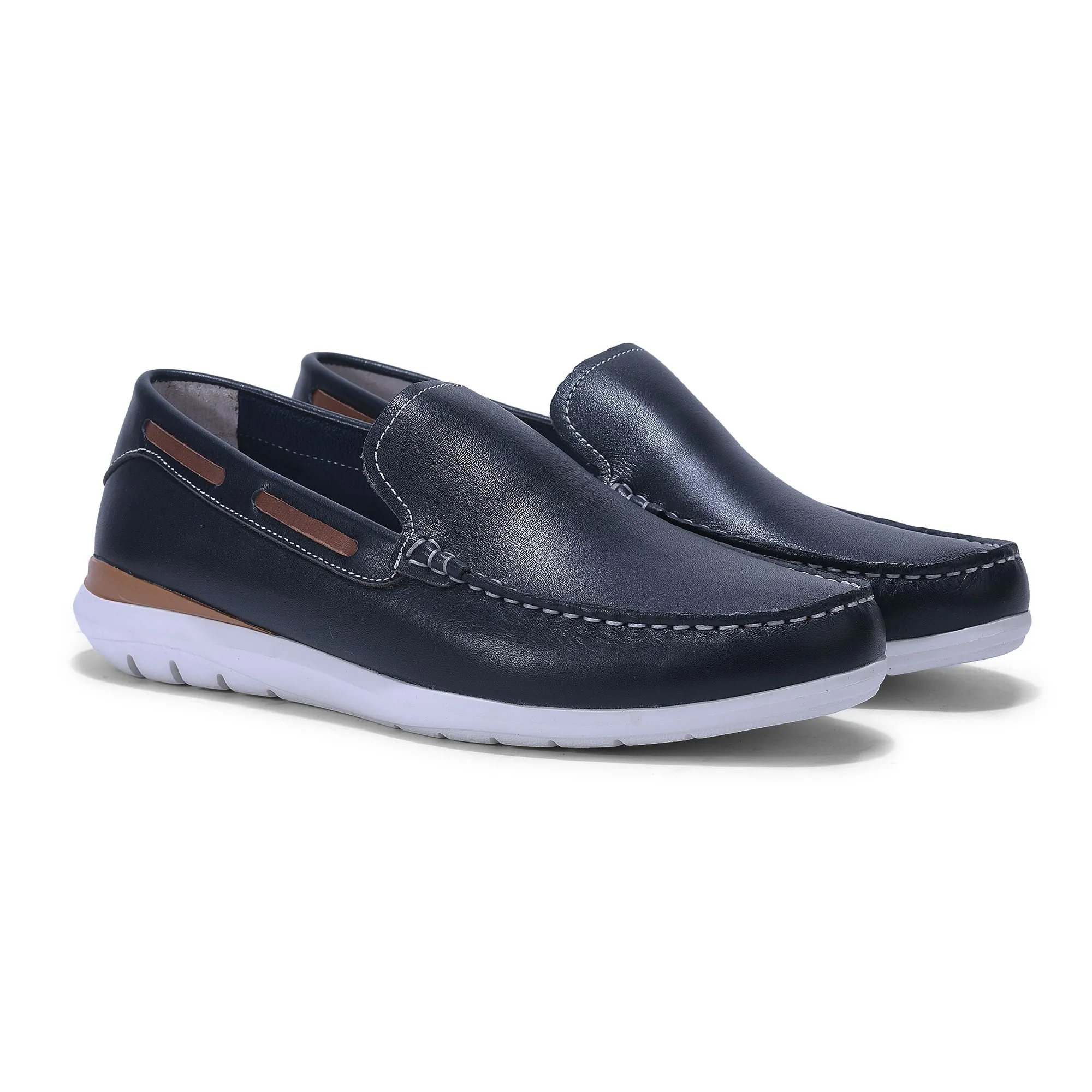 Woods navy casual loafers for men - Thumbnail 6