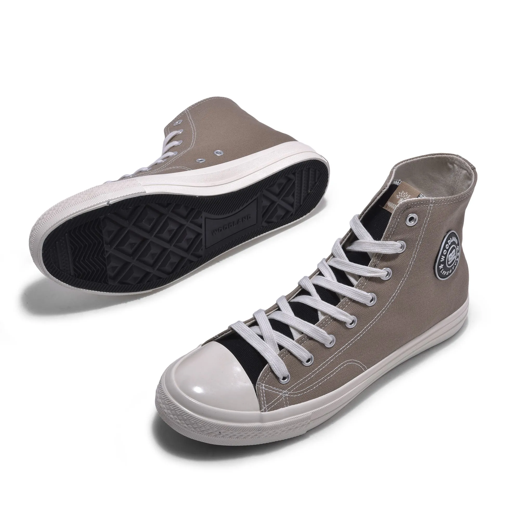 Beige high ankle canvas sneaker for men - Thumbnail 4