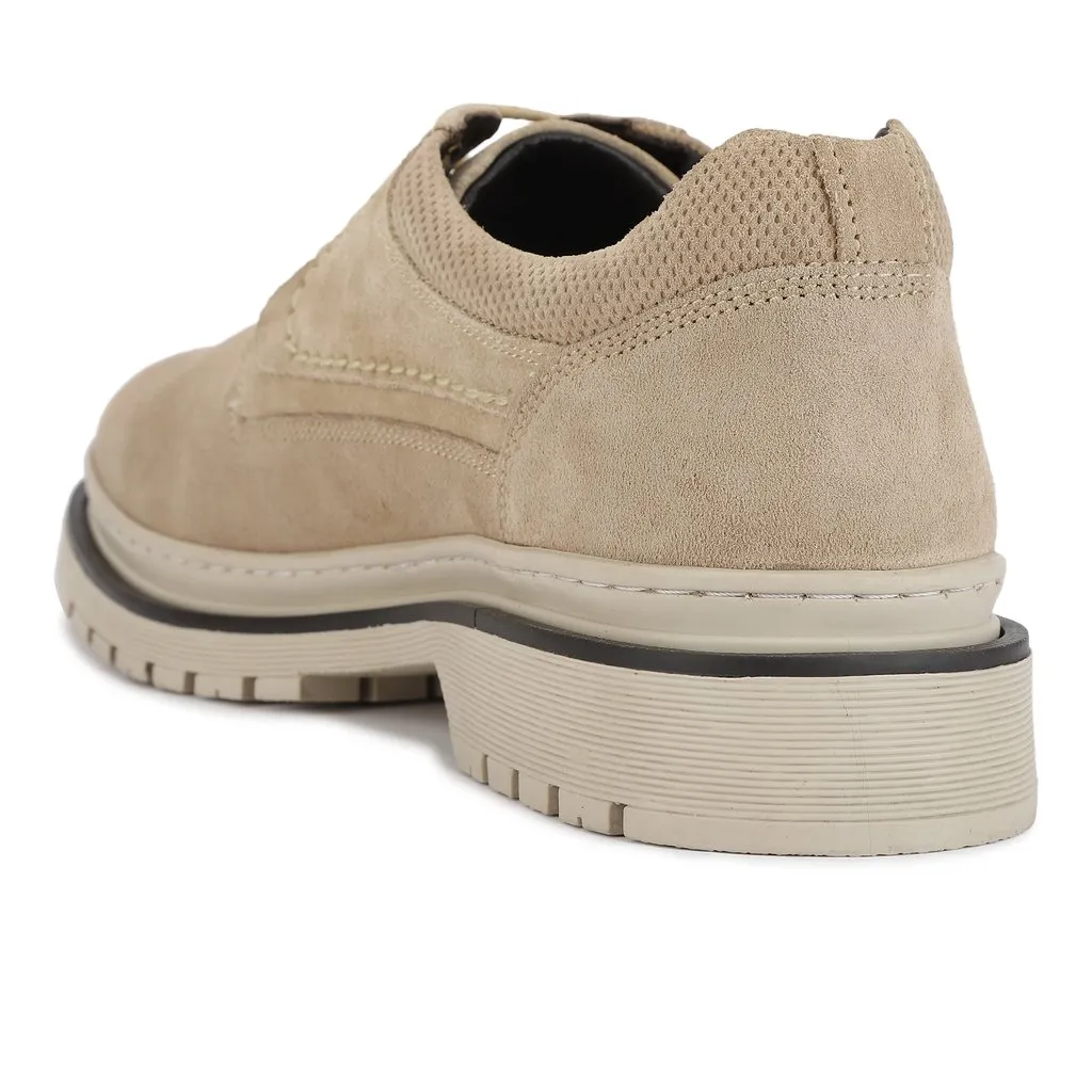 Beige Suede Lace-up Shoes for Men - Thumbnail 3