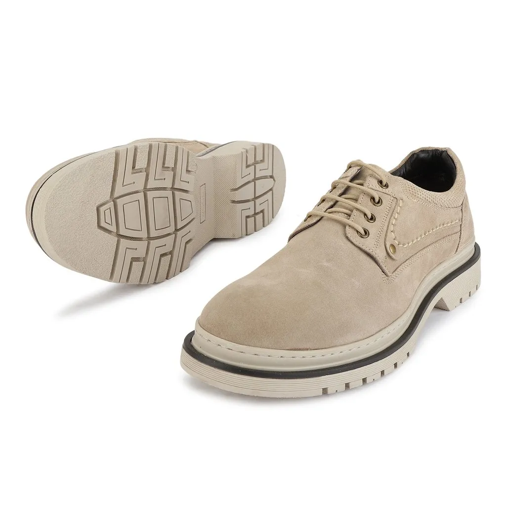 Beige Suede Lace-up Shoes for Men - Thumbnail 5