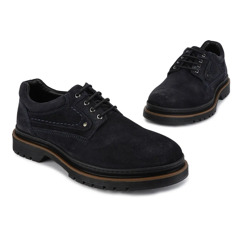 Navy Suede Lace-up Shoes for Men - Thumbnail 2