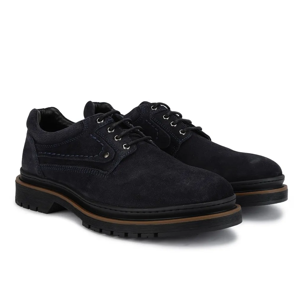 Navy Suede Lace-up Shoes for Men - Thumbnail 4