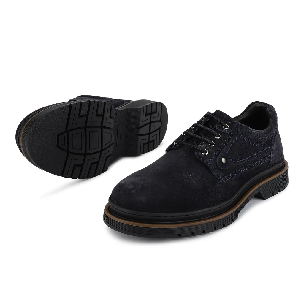 Navy Suede Lace-up Shoes for Men - Thumbnail 5