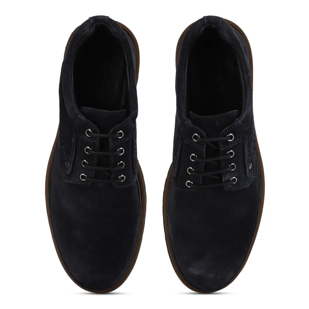 Navy Suede Lace-up Shoes for Men - Thumbnail 6