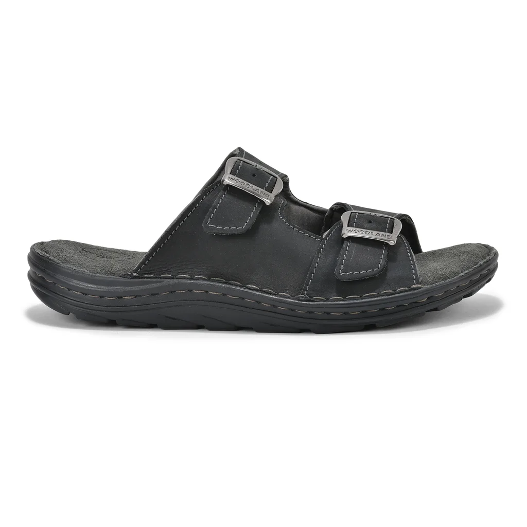 Dual-Buckle Black Slipper for Men - Thumbnail 1