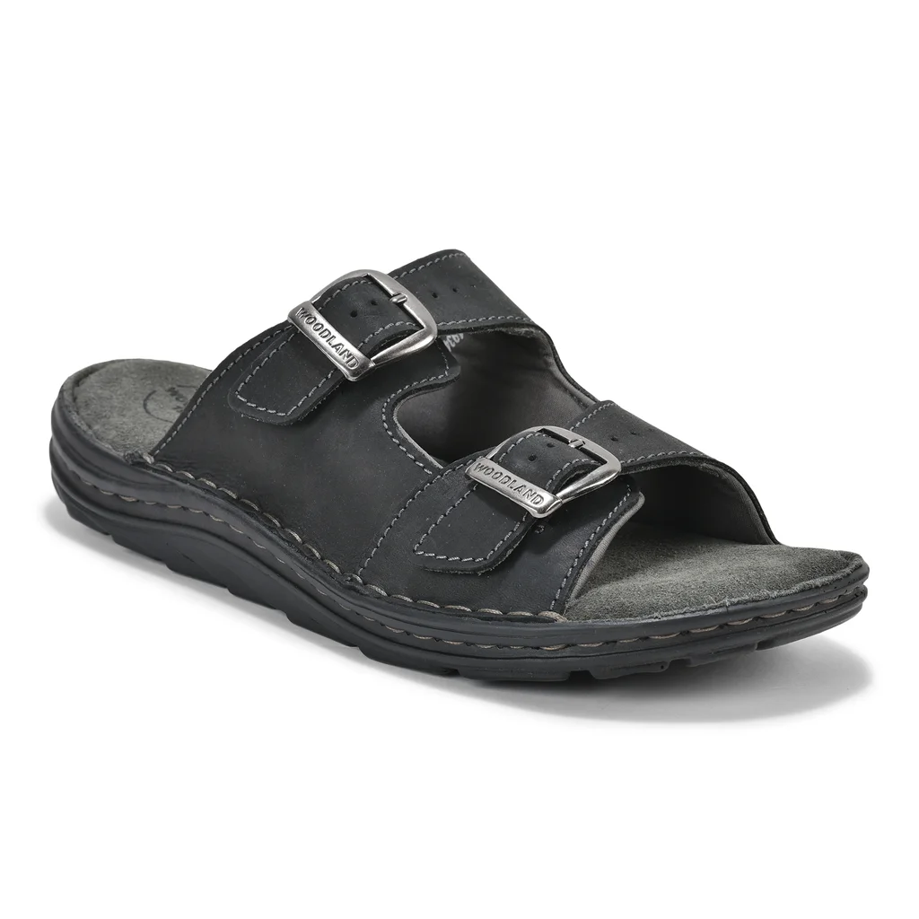 Dual-Buckle Black Slipper for Men - Thumbnail 2