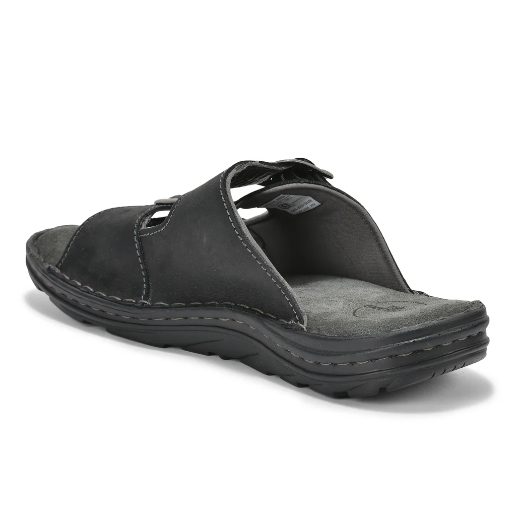 Dual-Buckle Black Slipper for Men - Thumbnail 3