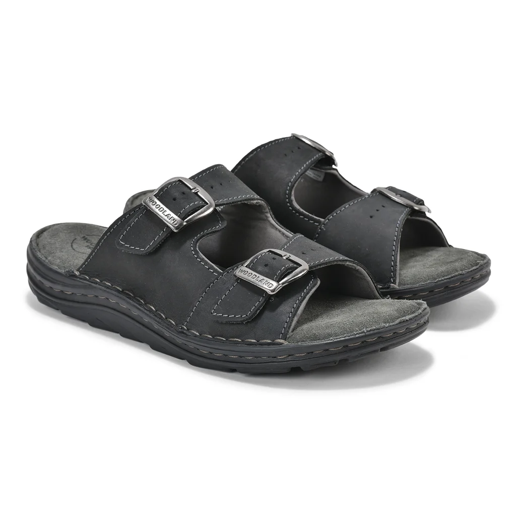 Dual-Buckle Black Slipper for Men - Thumbnail 4