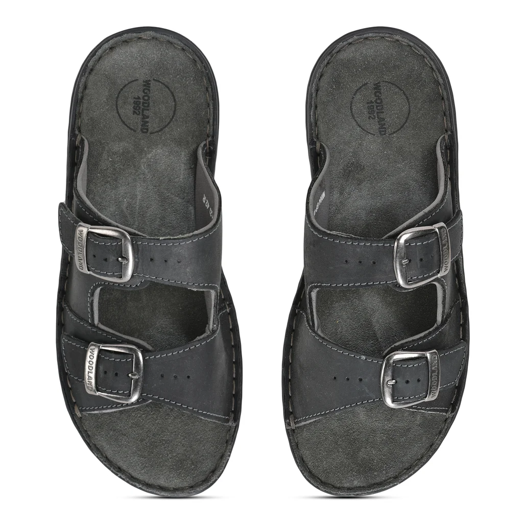 Dual-Buckle Black Slipper for Men - Thumbnail 5