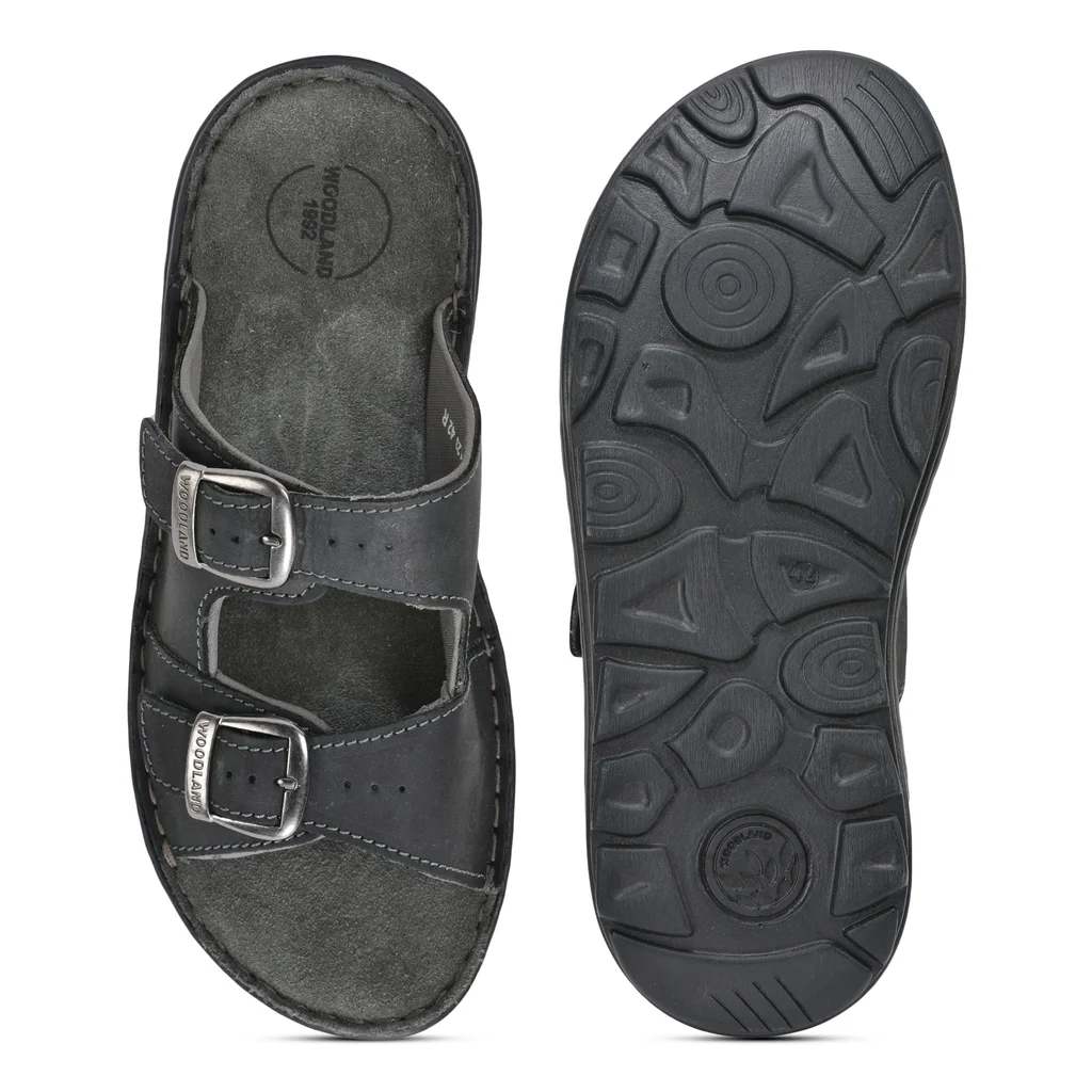 Dual-Buckle Black Slipper for Men - Thumbnail 6
