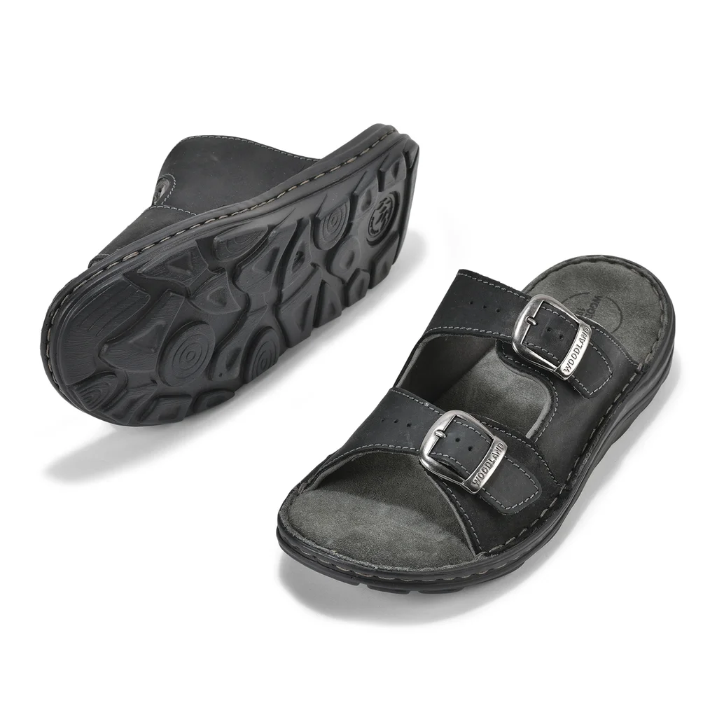 Dual-Buckle Black Slipper for Men - Thumbnail 7