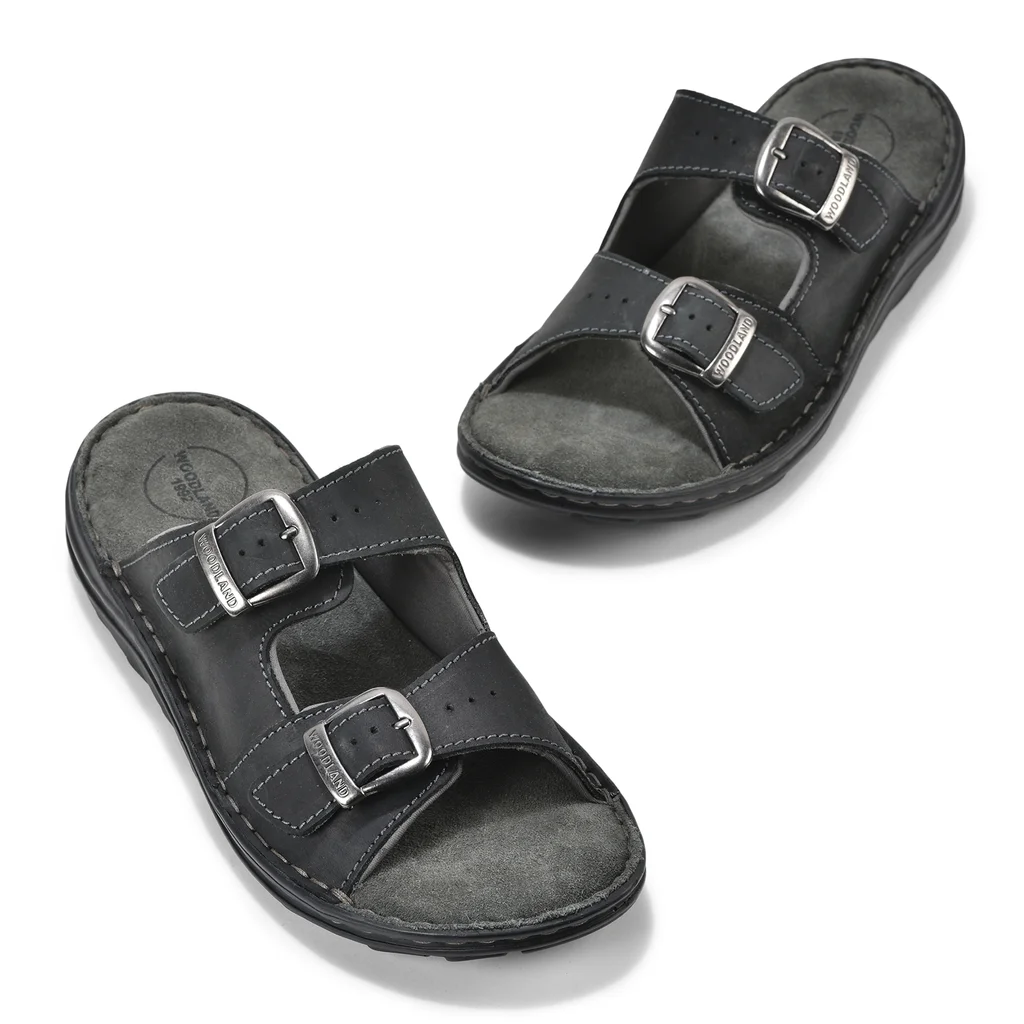 Dual-Buckle Black Slipper for Men - Thumbnail 8