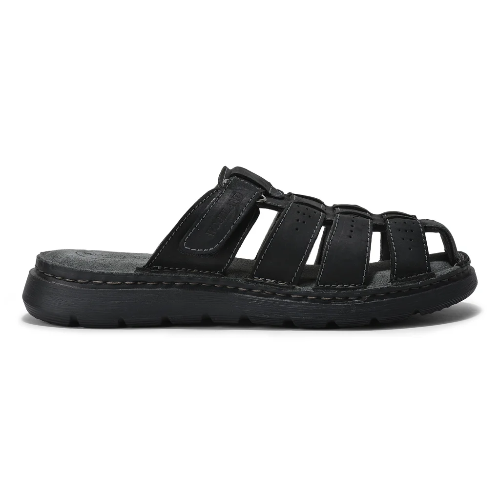 Men's Black Nubuck Leather Sandal - Thumbnail 1