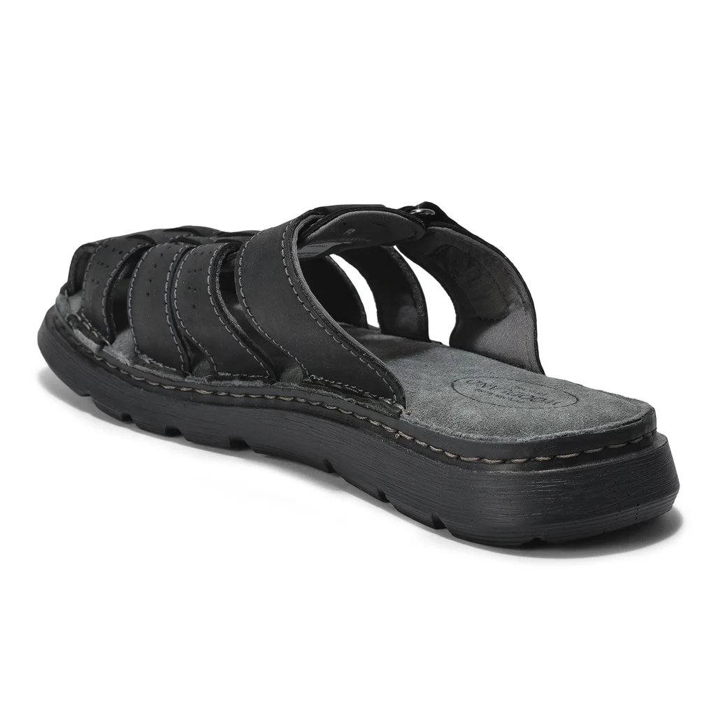 Men's Black Nubuck Leather Sandal - Thumbnail 6