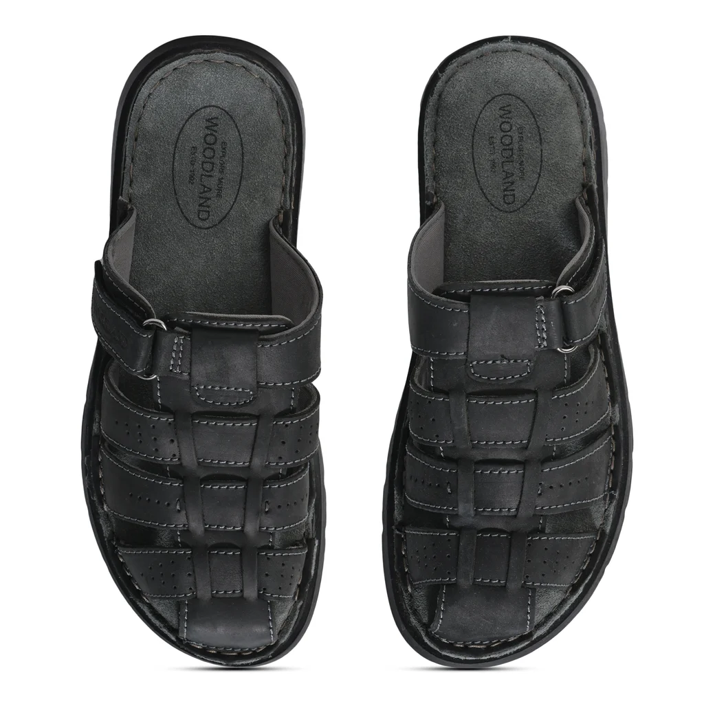 Men's Black Nubuck Leather Sandal - Thumbnail 7
