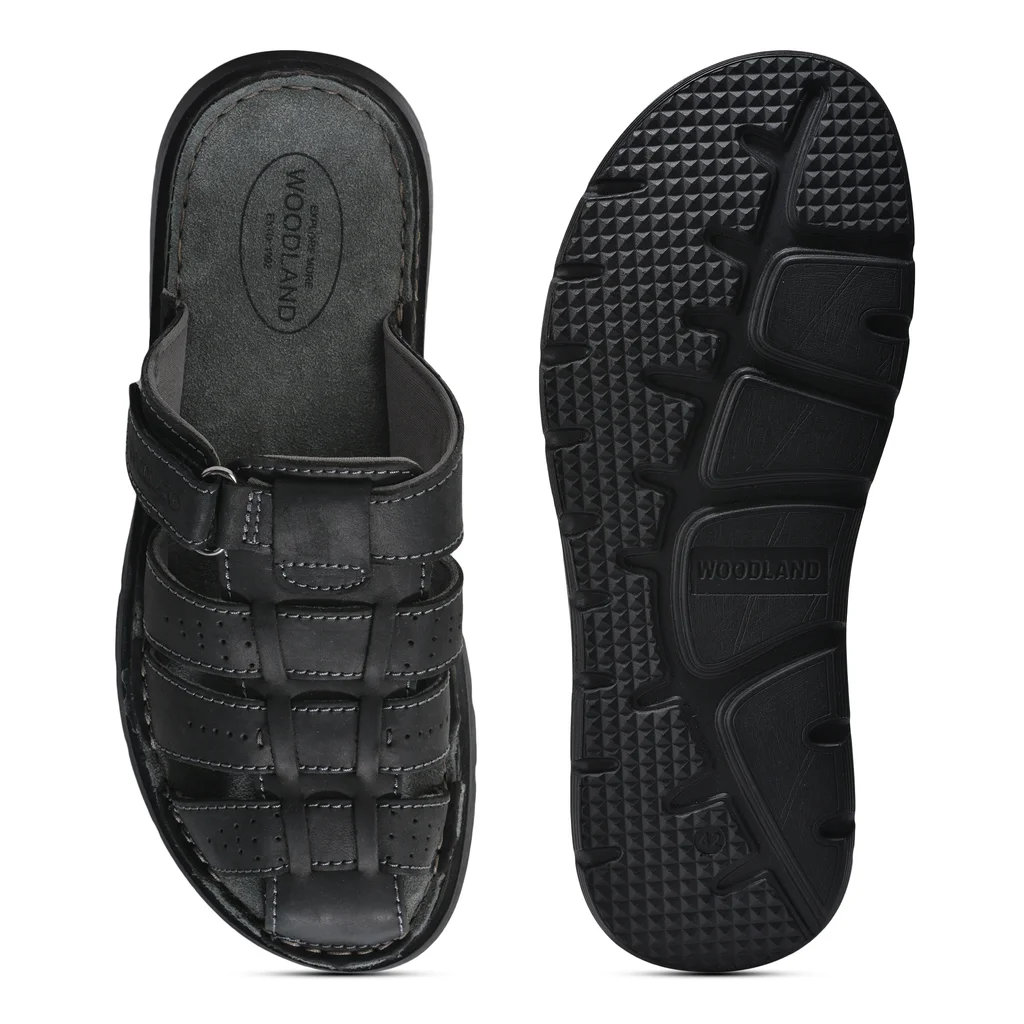 Men's Black Nubuck Leather Sandal - Thumbnail 8