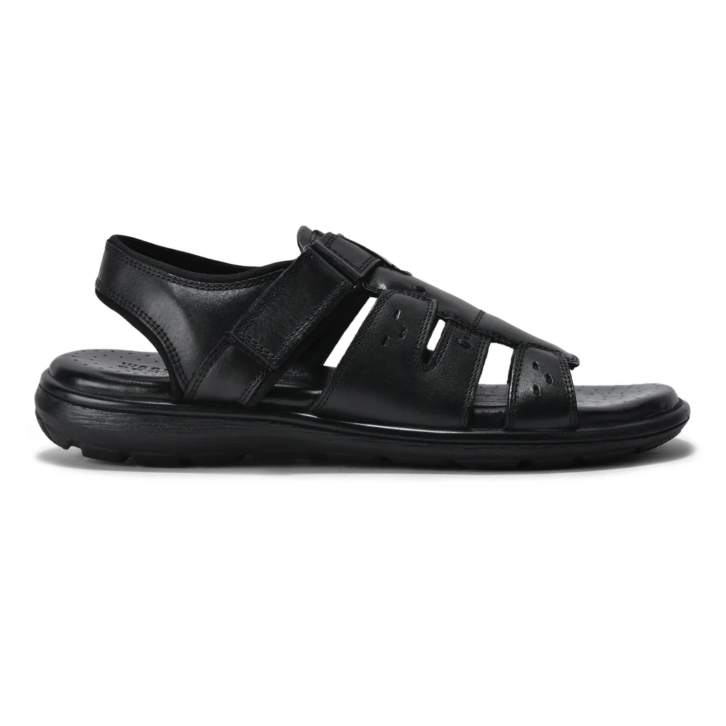 Classic Black Softy Crust Men’s Sandals by Woodland - Thumbnail 1