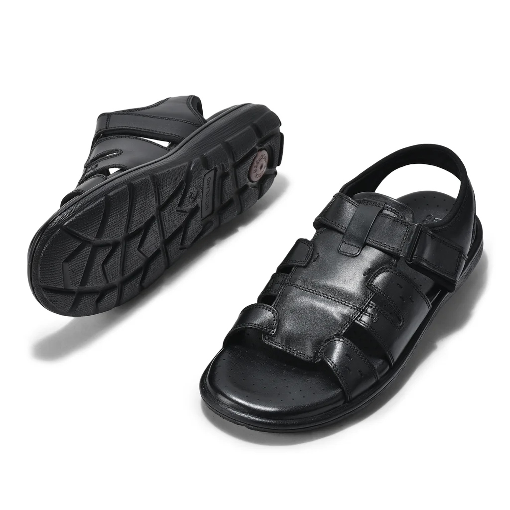 Classic Black Softy Crust Men’s Sandals by Woodland - Thumbnail 2