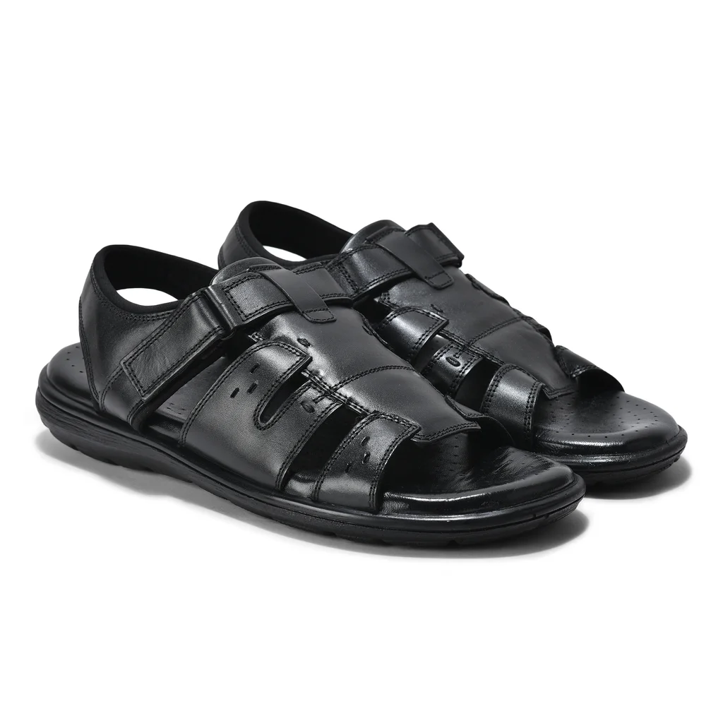 Classic Black Softy Crust Men’s Sandals by Woodland - Thumbnail 3