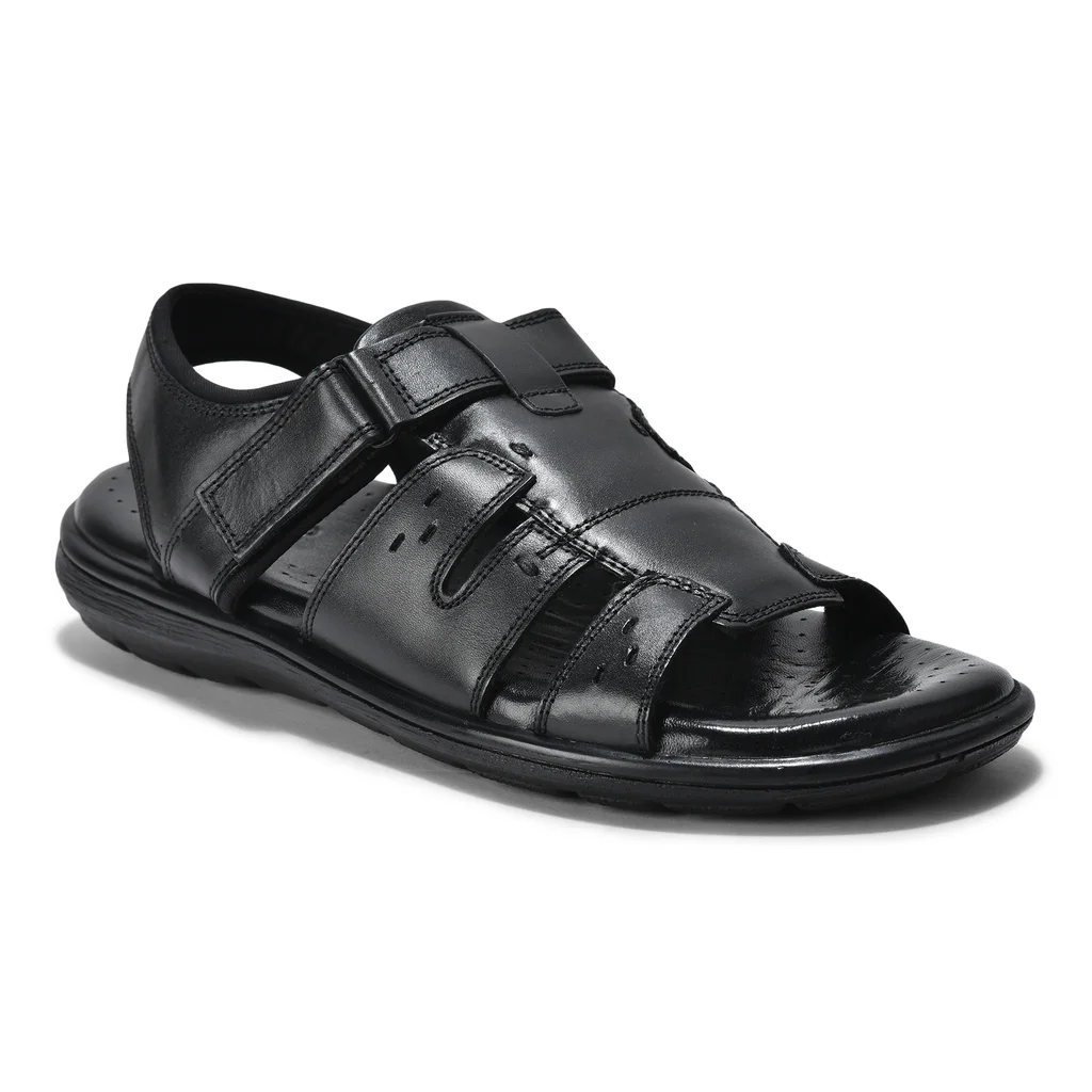 Classic Black Softy Crust Men’s Sandals by Woodland - Thumbnail 4
