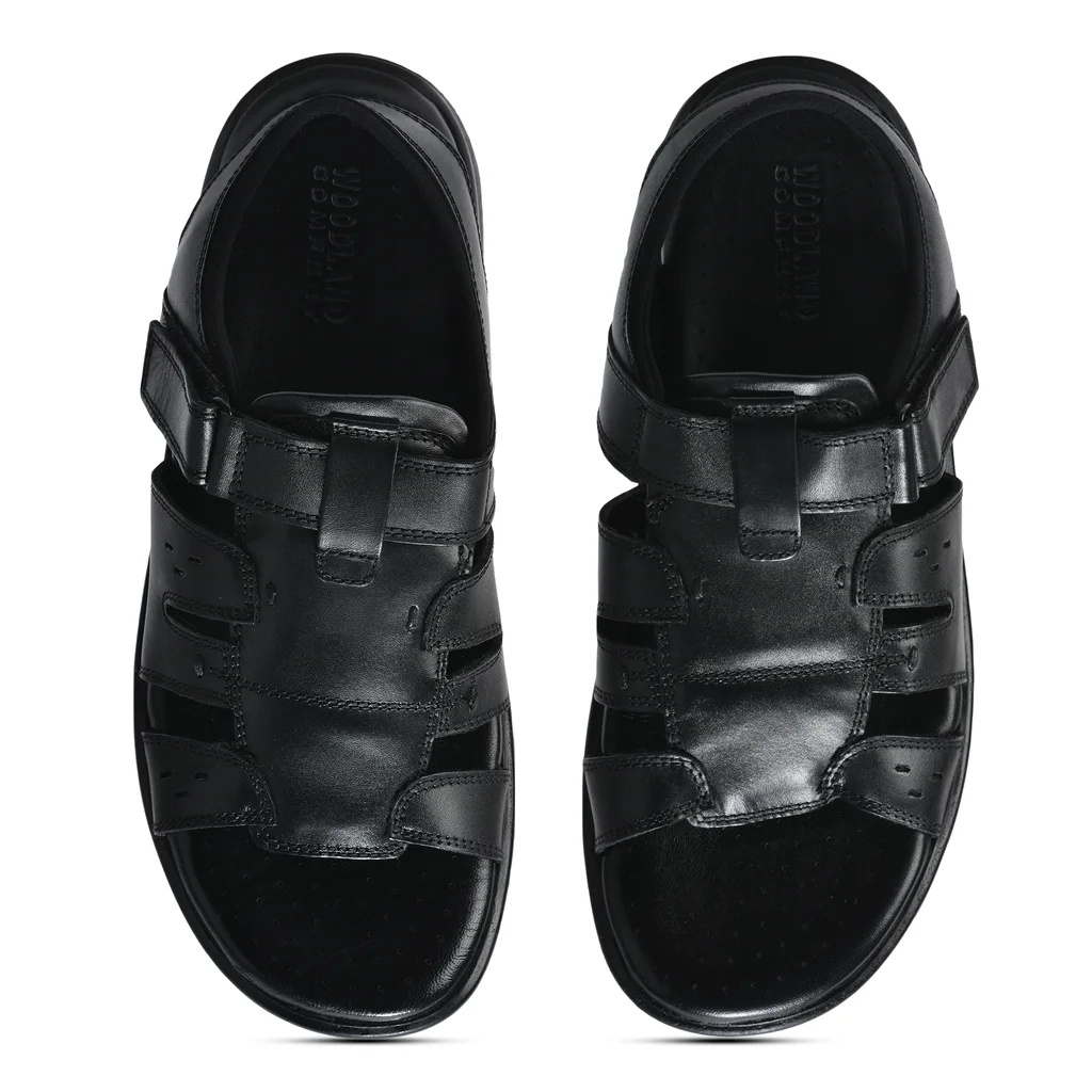 Classic Black Softy Crust Men’s Sandals by Woodland - Thumbnail 7