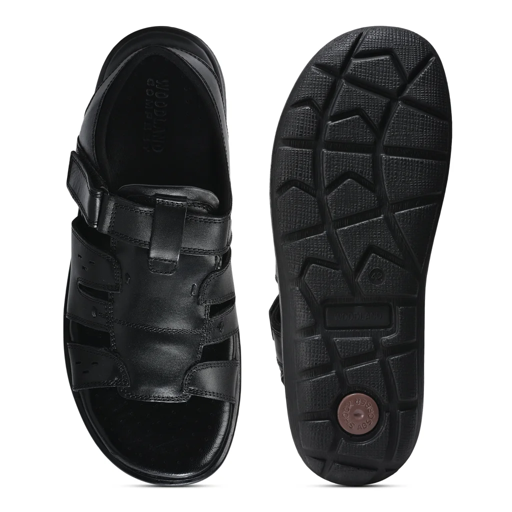 Classic Black Softy Crust Men’s Sandals by Woodland - Thumbnail 8