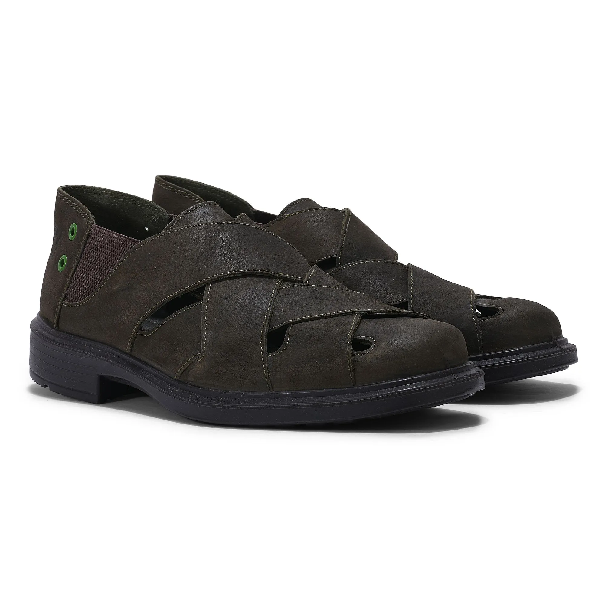 Olive green closed toe sandal for men - Thumbnail 6