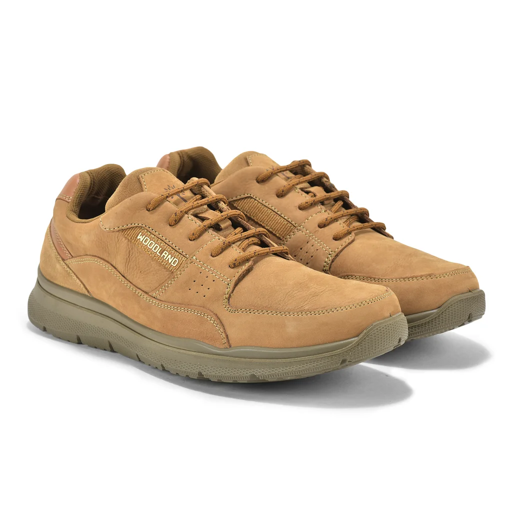 Woodland Embossed Men’s Camel Lace-Up Casual Shoes - Thumbnail 3