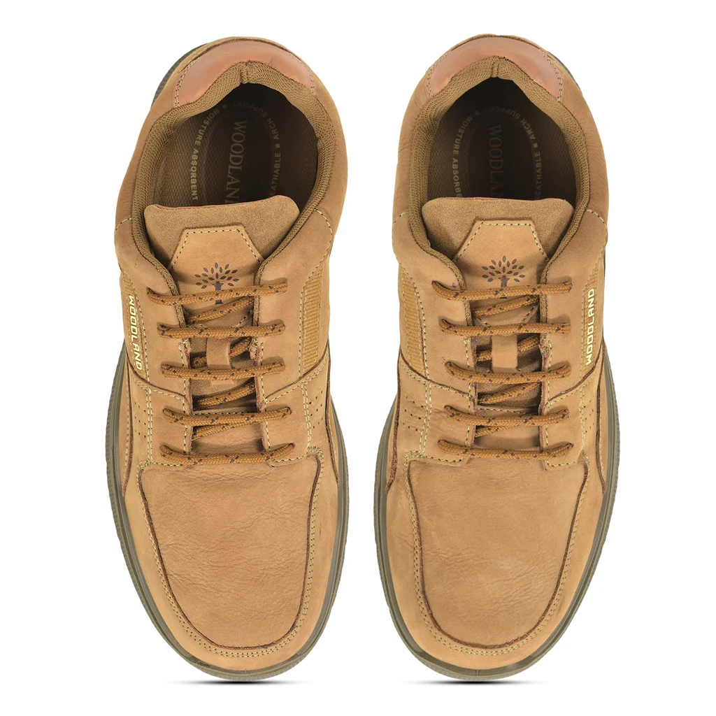 Woodland Embossed Men’s Camel Lace-Up Casual Shoes - Thumbnail 4