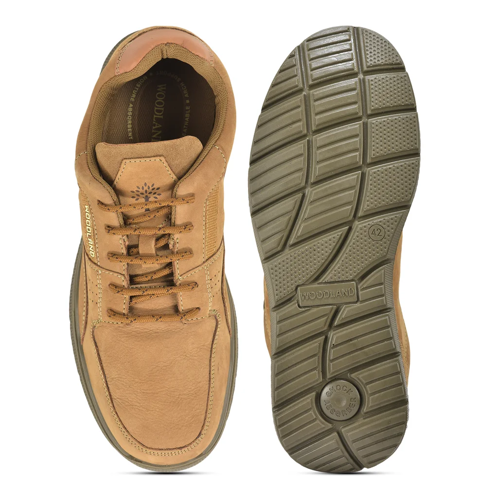 Woodland Embossed Men’s Camel Lace-Up Casual Shoes - Thumbnail 5