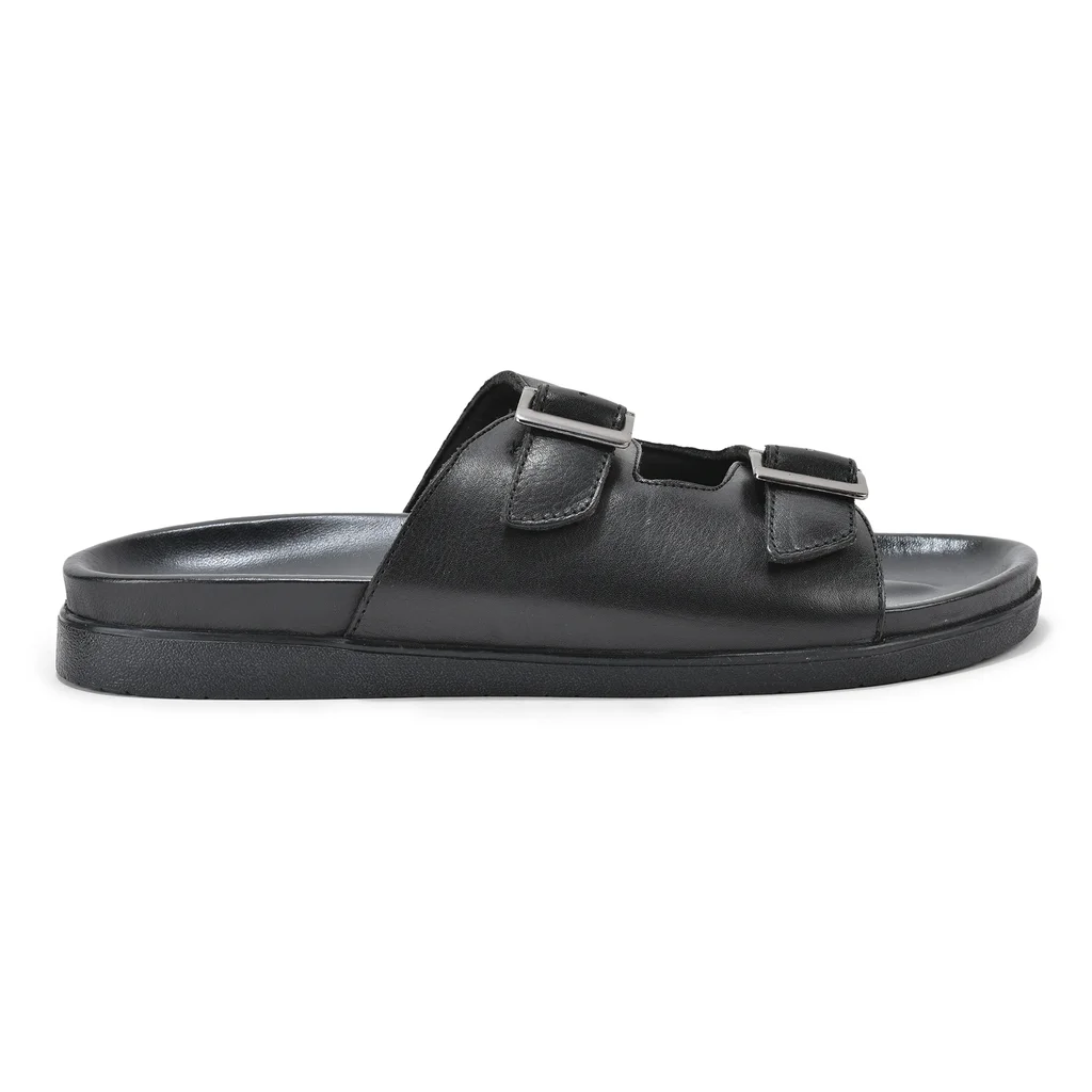 Woods Men’s Black Buckled Slippers - Image 1