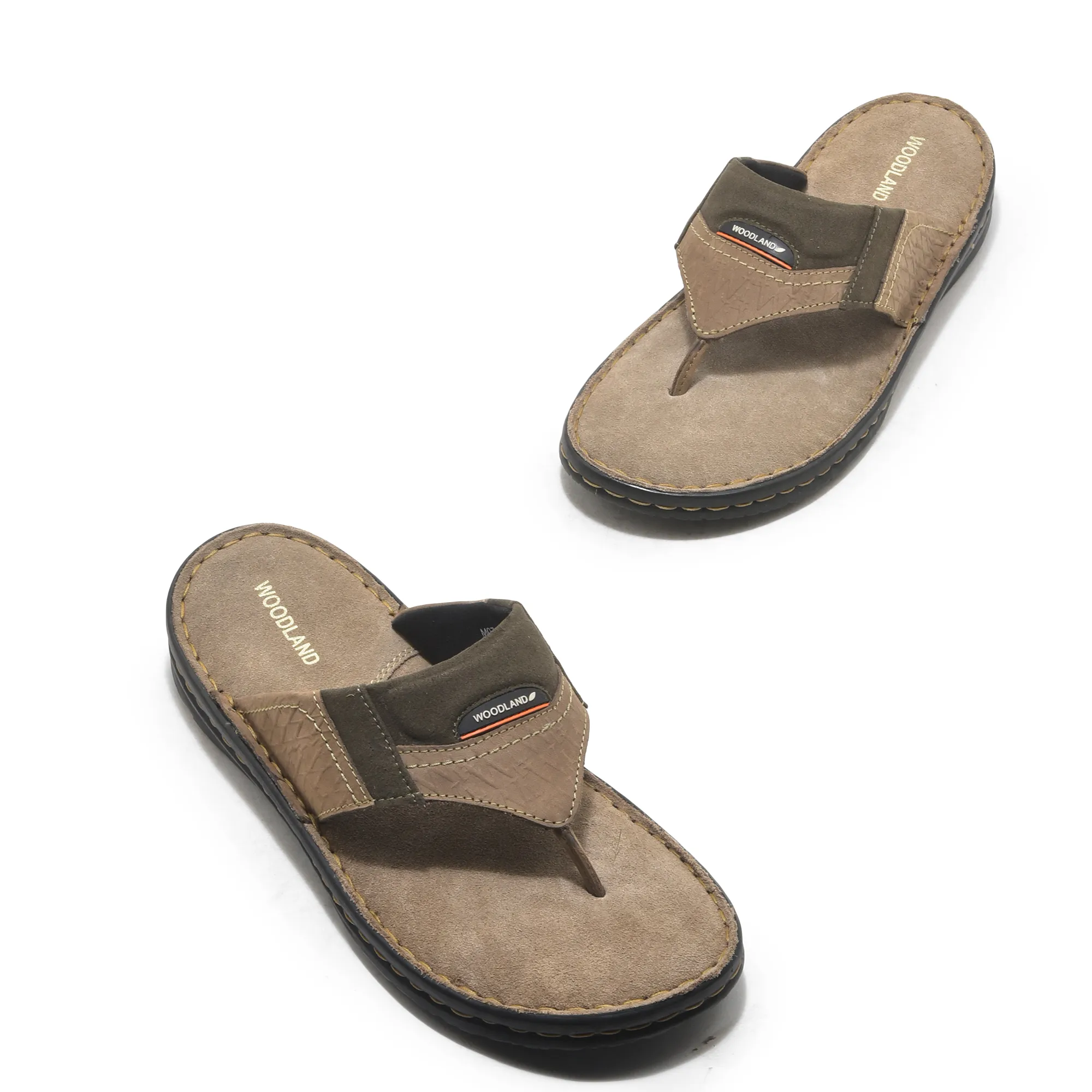 Dubai khaki Leather slipper for men - Thumbnail 2