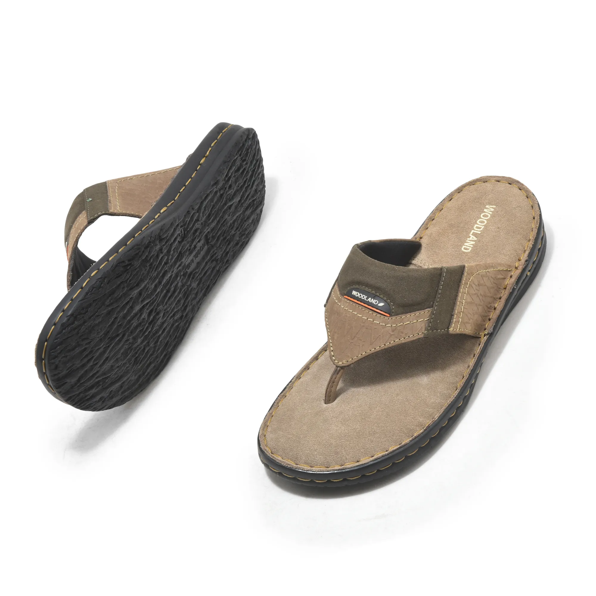 Dubai khaki Leather slipper for men - Thumbnail 4