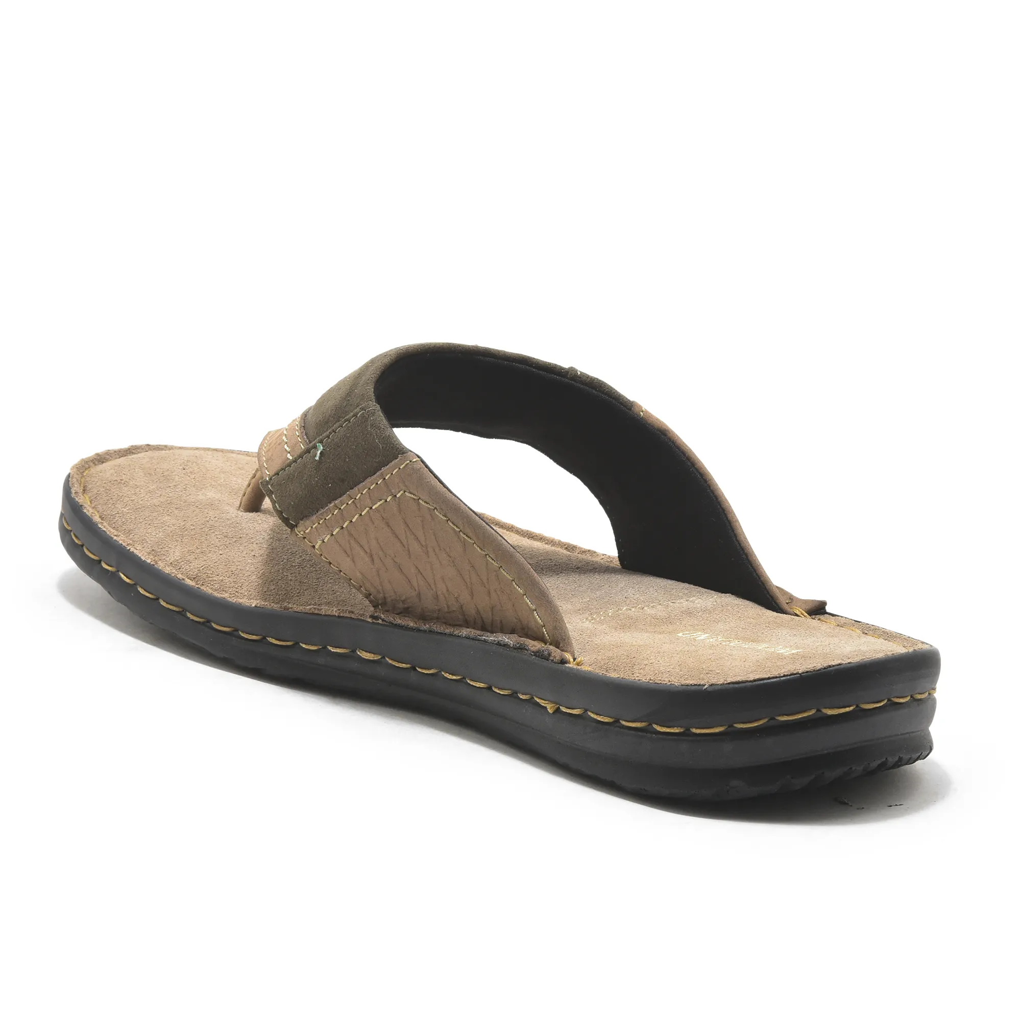 Dubai khaki Leather slipper for men - Thumbnail 5