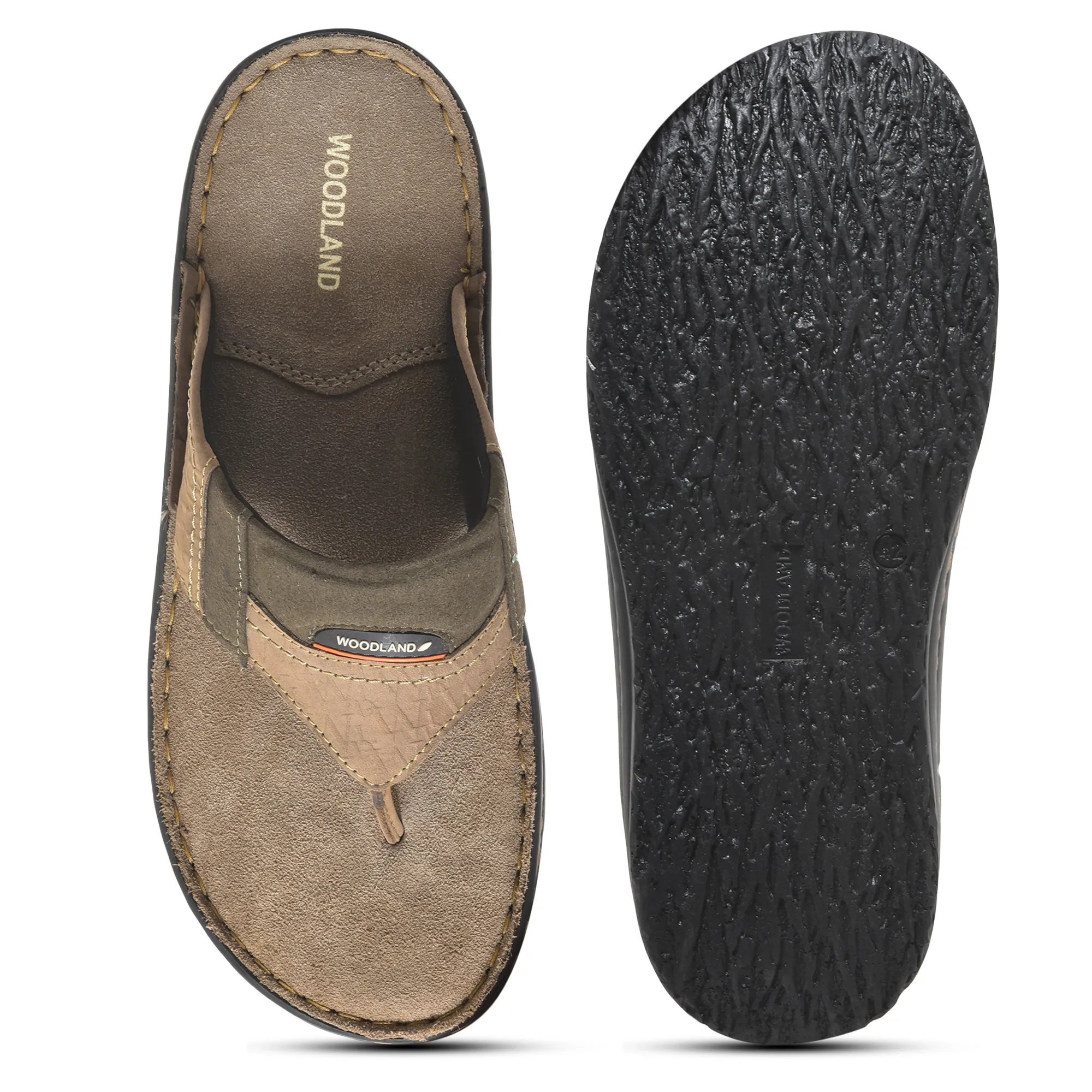 Dubai khaki Leather slipper for men - Thumbnail 7