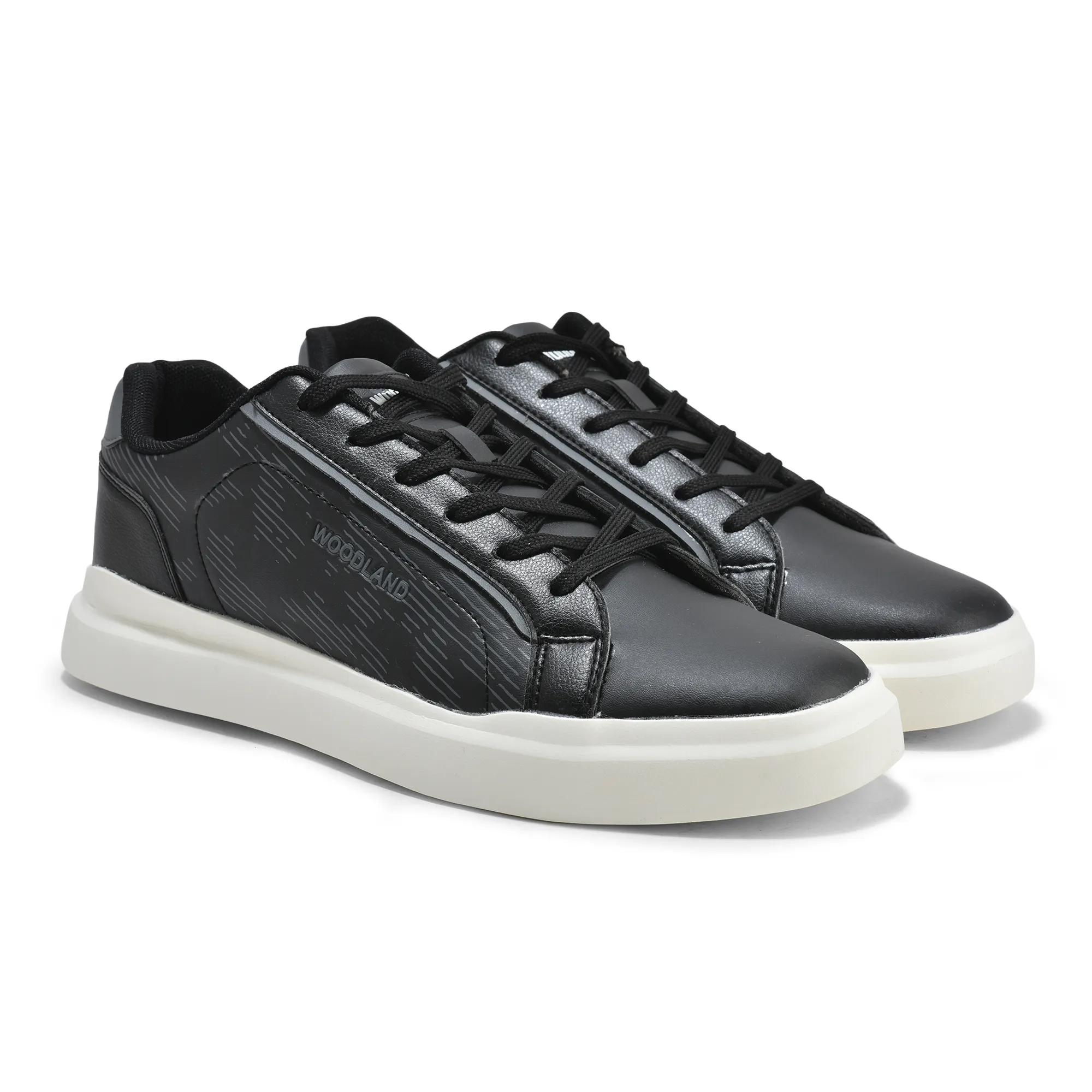 Black Pu Casual Sneakers For Men - Thumbnail 6