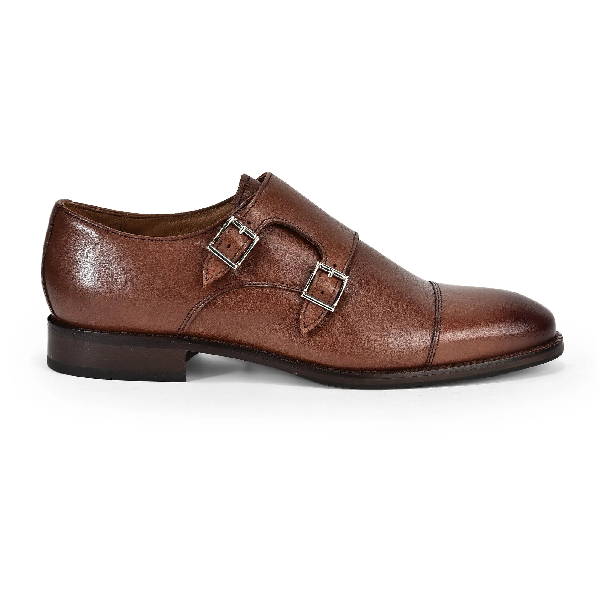 Tan monk-strap shoes for men - Thumbnail 1