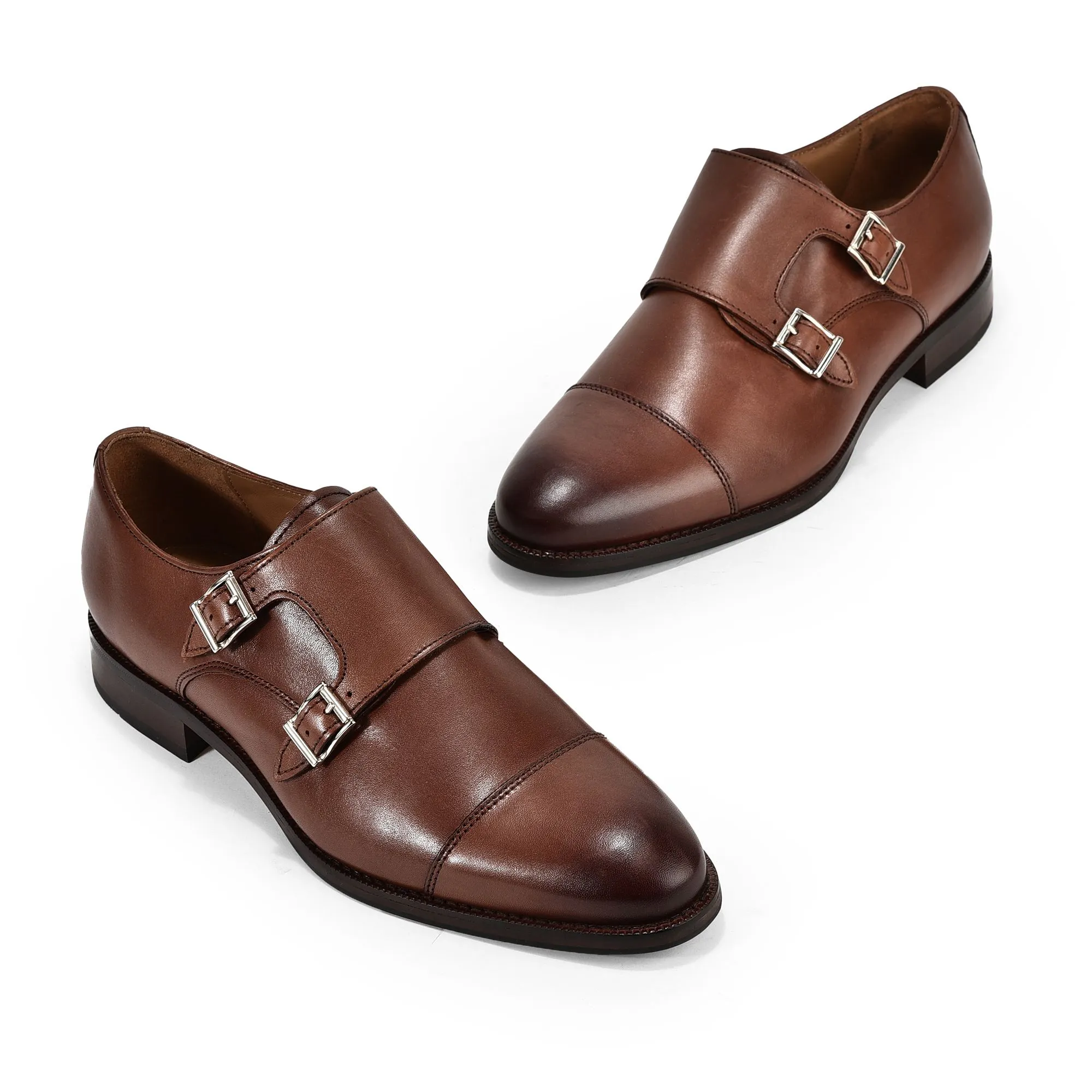 Tan monk-strap shoes for men - Thumbnail 2