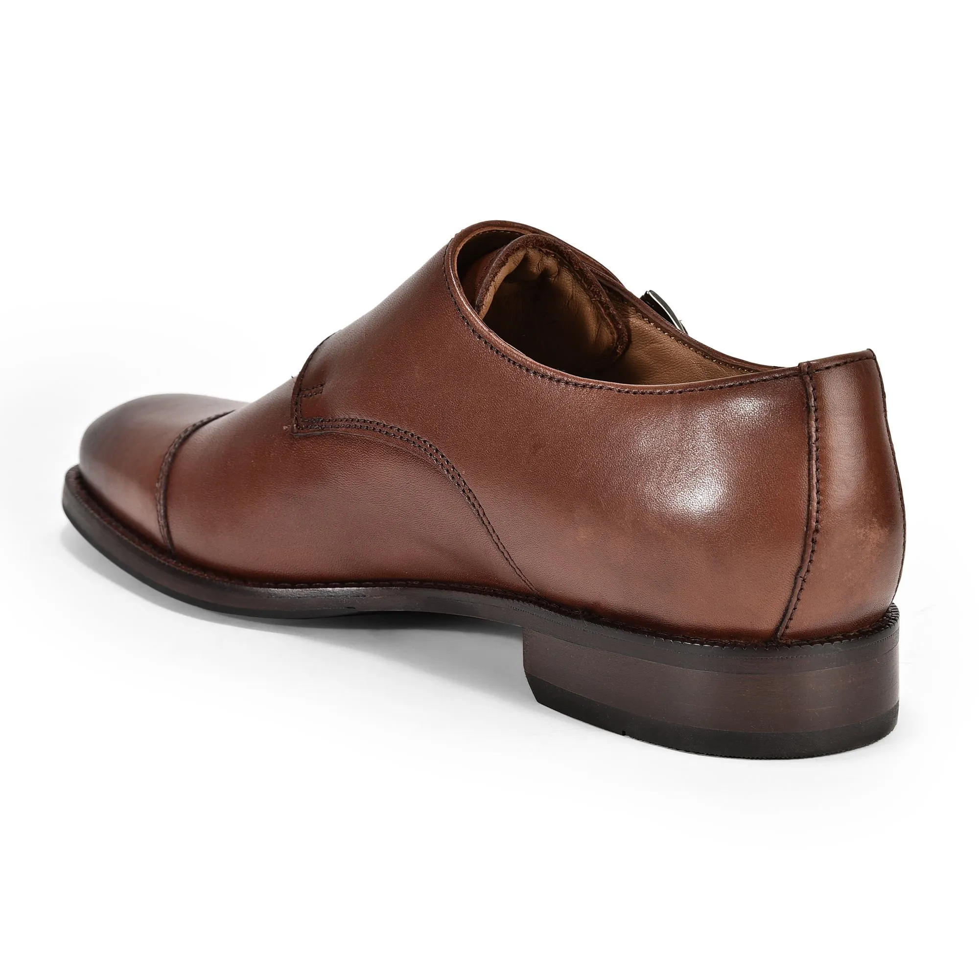 Tan monk-strap shoes for men - Thumbnail 5