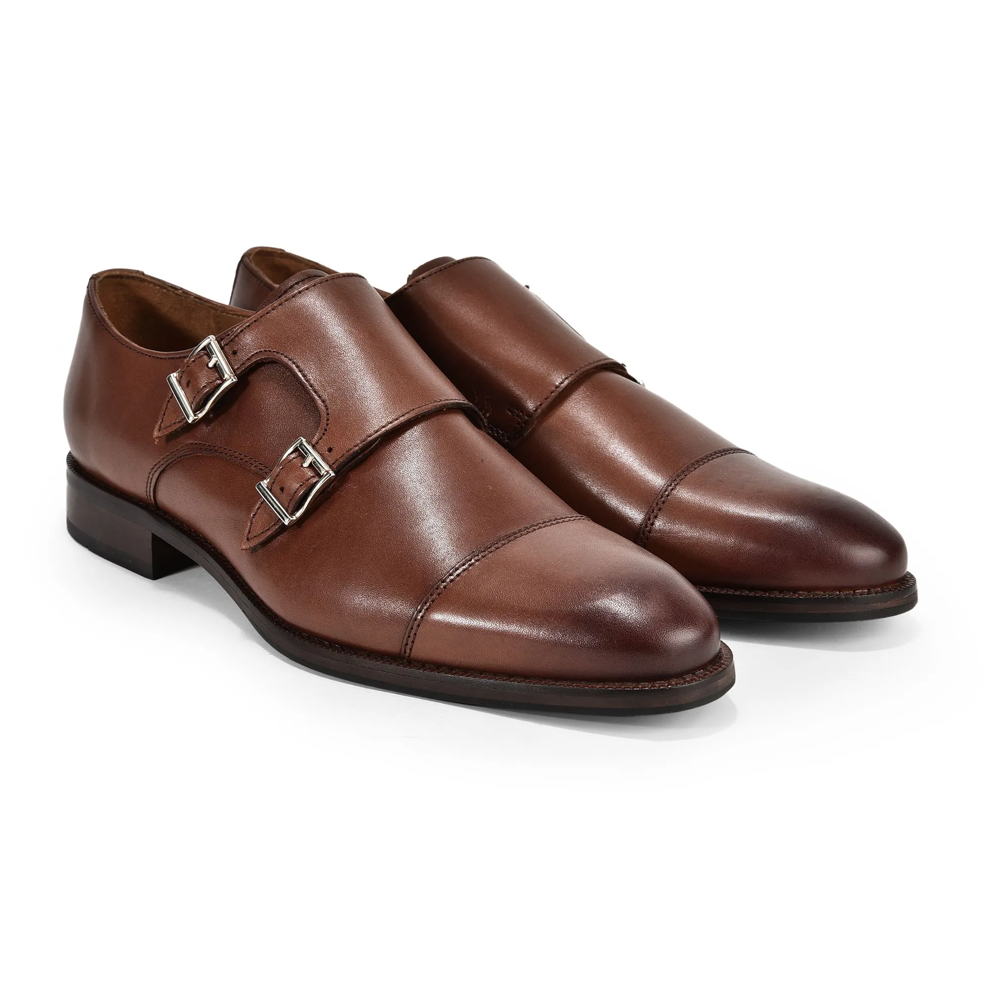 Tan monk-strap shoes for men - Thumbnail 6
